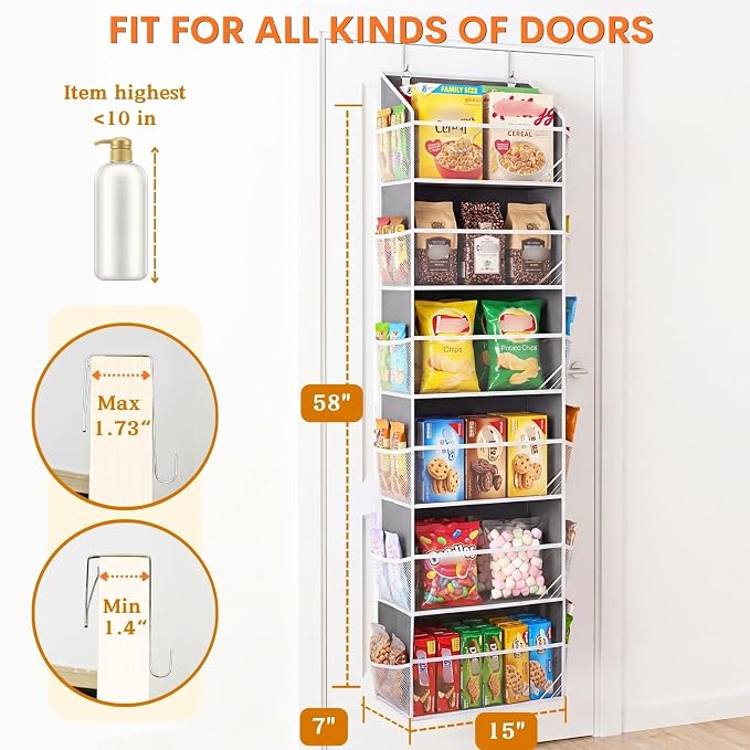 2 Pack Over Door Organizer with 6 Large Pockets | 6 Transparent Pockets & 12 Mesh Side, 80 lbs Weight Capacity Hanging Storage for Toys, Shoes, Diapers, Pantry - Image 4