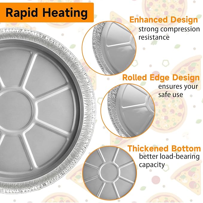 50 Pack Disposable Round Foil Pizza Pans Aluminum Pizza Pans for Personal Pizzas, 13 Inch Round Tin Foil Pan for Cookies, Cake, Focaccia - Freezer & Oven Safe - Image 3