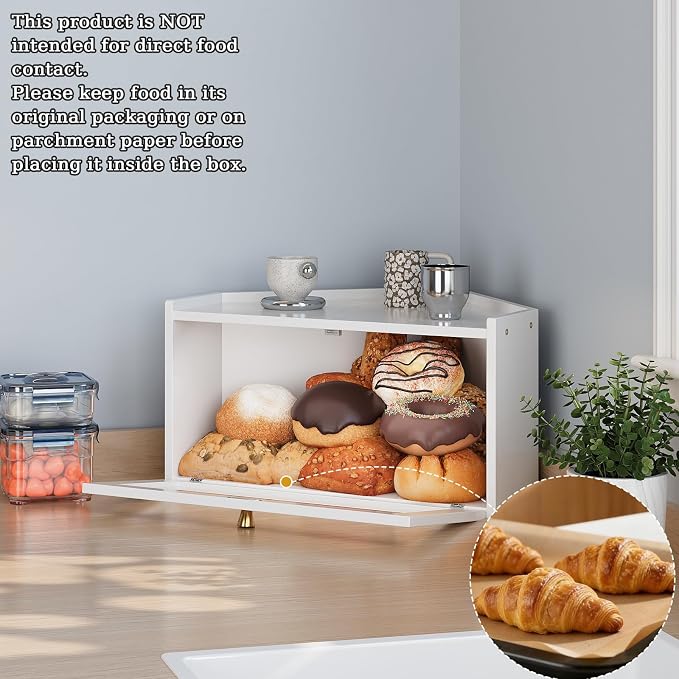Trironsun Corner Bamboo Bread Box for Kitchen Counter Large Rustic Bread Storage Container with Acrylic Door Space-Saving Vintage Bread Keeper for Homemade Bread (White) - Image 6