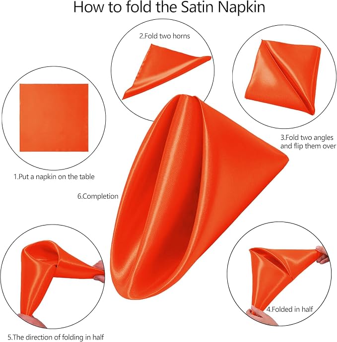 MDS® Pack of 50 Satin Napkins 12 x 12 Inch, Soft Silky Reusable Cloth Dinner Table Napkins for Wedding Décor, Reception, Birthday, Parties, Banquets, Catering, Restaurants & Hotel - Orange - Image 3