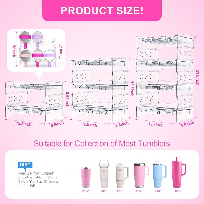 JYPS Water Bottle Tumbler Organizer, Stackable Stanley 40oz with Handle Cup Organizer, Large Water Bottle Holder Stanley Cup Accessories for Cabinet Pantry Kitchen Organizers and Storage(9-Bottle) - Image 4