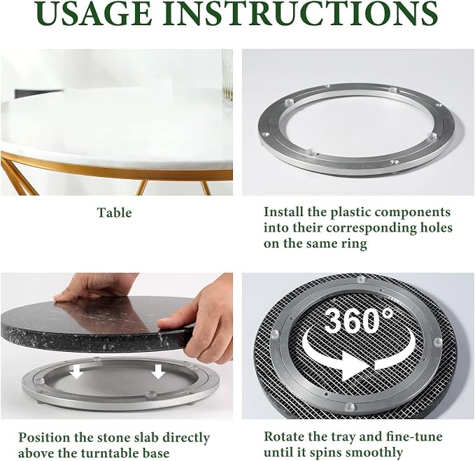 12'' Black Marble Lazy Susan Marble Turntable for Kitchen Dinning, Granite Lazy Susans Organizer for Cabinet, Serving Rotation Spinning Tabletop Organizer Swiveling, Spice Rack Storage - Image 4