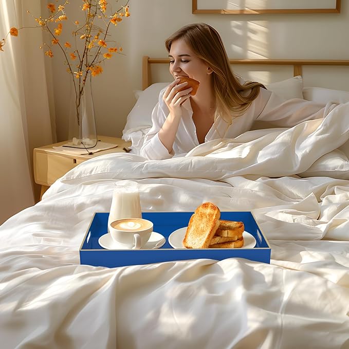 Navy Blue Serving Tray with Handles, Plastic Modern Decorative Tray | Rectangle Melamine Tray, Ottoman Tray, Coffee Table Tray, Countertop Organizer Tray for Living Room, 15.8"L x 10.2"W x 1.4"H - Image 6