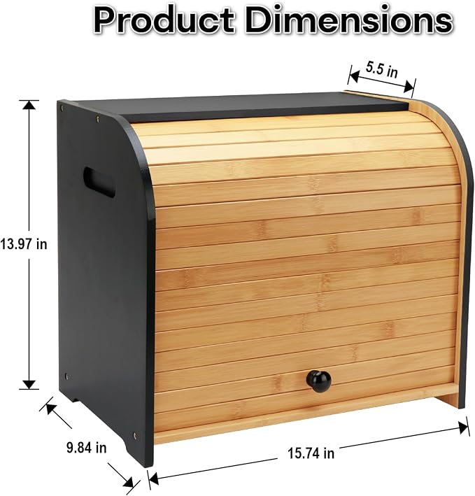 Bread Box for Kitchen Countertop, Two Layer Roll Top Bread Holder | 3 Adjustable Height, Large Capacity, Bamboo Bread Storage Container for Homemade Bread,Breadbox Organizer for Kitchen Counter - Image 2