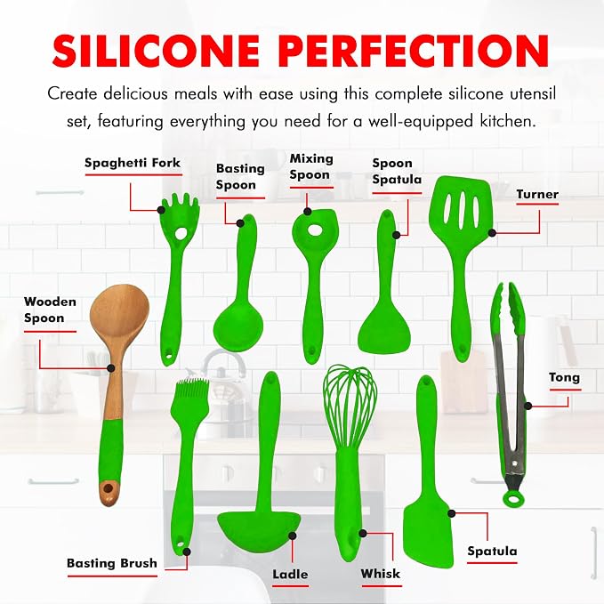 Chef Craft Premium Utensil Set Kitchen, Green, 11 Piece Set (42107) - Image 4