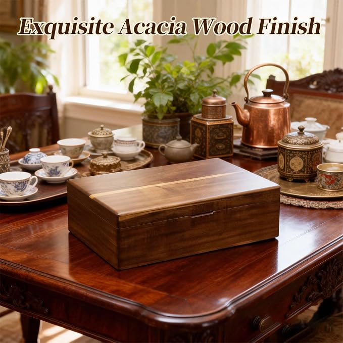 Acacia Wood Tea Bag Organizer with Compartments | Tea Packet Storage Boxes & Display Caddy, Multi-Slot Teabag Holder Container Chest, For Countertop, Organizador de Té - Image 5