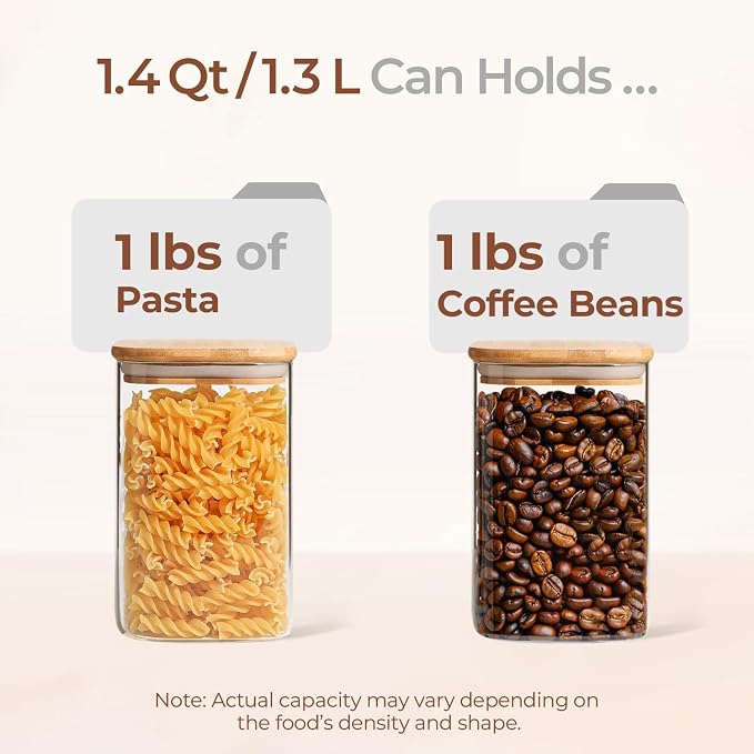 ComSaf Glass Storage Containers wtih Lids 1.4 Qt, Set of 3 Galss Jars | Glass Pantry Storage Containers, Square Kitchen Canisters, Lid with Silicone Seal, Cookie, Cereal, Coffee, 44oz, BPA Free - Image 3