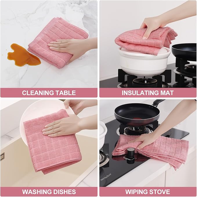Homaxy Large Premium Cotton Kitchen Towels 16"x 28", 8 Pack, Rose | Natural Ring Spun 390 GSM Dish Towels, Super Absorbent Terry Kitchen Hand Towels, Soft Tea Towels with Hanging Loop - Image 4