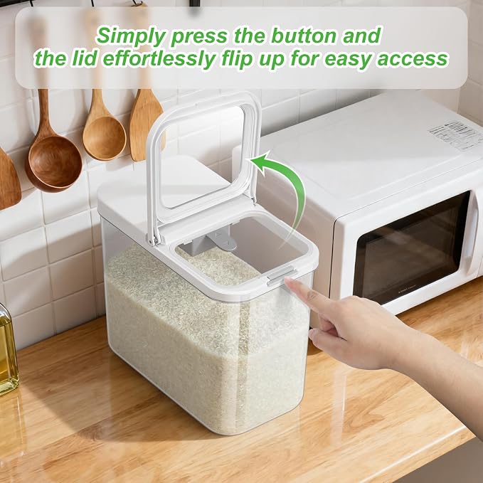 TBMAXS Rice Flour Storage Container - 12.7 Qt | 25 Lbs Crystal-Clear Plastic Food Storage Containers Bin with Pop-up Lid for Grains Beans, Dry Food Holder for Kitchen Pantry Organization and Storage - Image 3