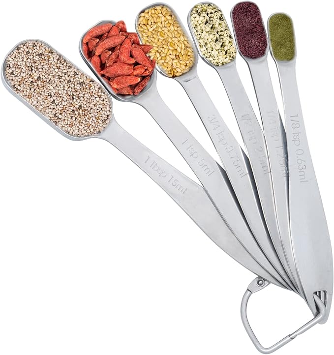 6 Piece Stainless Steel Measuring Spoons, Stackable Measuring Spoons Set, Scale Spoon, Metal Weighing Spoon for Baking, Measuring Tools, Cooking, Cups (Rectangle) by AKHTART