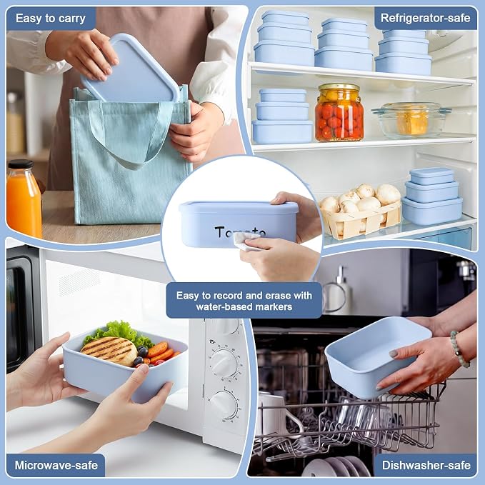 2 Sets of 6 Silicone Food Storage Containers, Reusable Lunch Bento Box with Lid, Hard Shell Storage Containers, Microwave Dishwasher Freezer Safe, 10 oz, 23.6 oz, 44 Ounce(Purple Blue) - Image 5