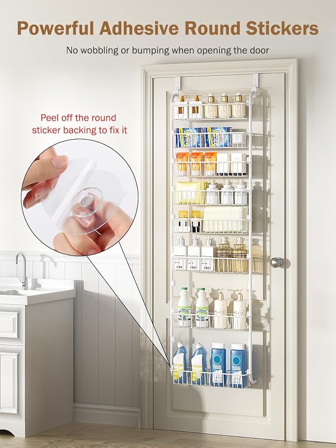 Delamu Over The Door Pantry Organizer, 8-Tier Pantry Door Organizers and Storage with Adjustable Basket, Metal Hanging Spice Rack, Seasoning Organizer, Door Organizer for Home Kitchen Bathroom, White - Image 6
