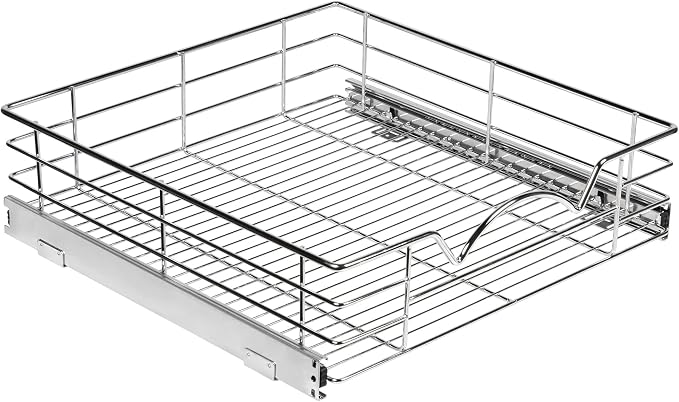 HOLDN’ STORAGE Pull Out Cabinet Organizer, Pantry Drawer, 26"W x 21"D x 5"H | Heavy-Duty Full-Extension, Roll Out Shelf for Pots, Pans & Under Sink Storage, Chrome, Require a 27.25"W Cabinet Opening by HOLDN%E2%80%99STORAGE