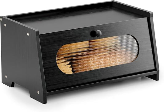 Black Bread Box for Kitchen Countertop,Large Capacity Kitchen Countertop Organizer,Bread Storage with Acrylic Window for Cabinet,Pantry,Cupboard by Stylstoreazy