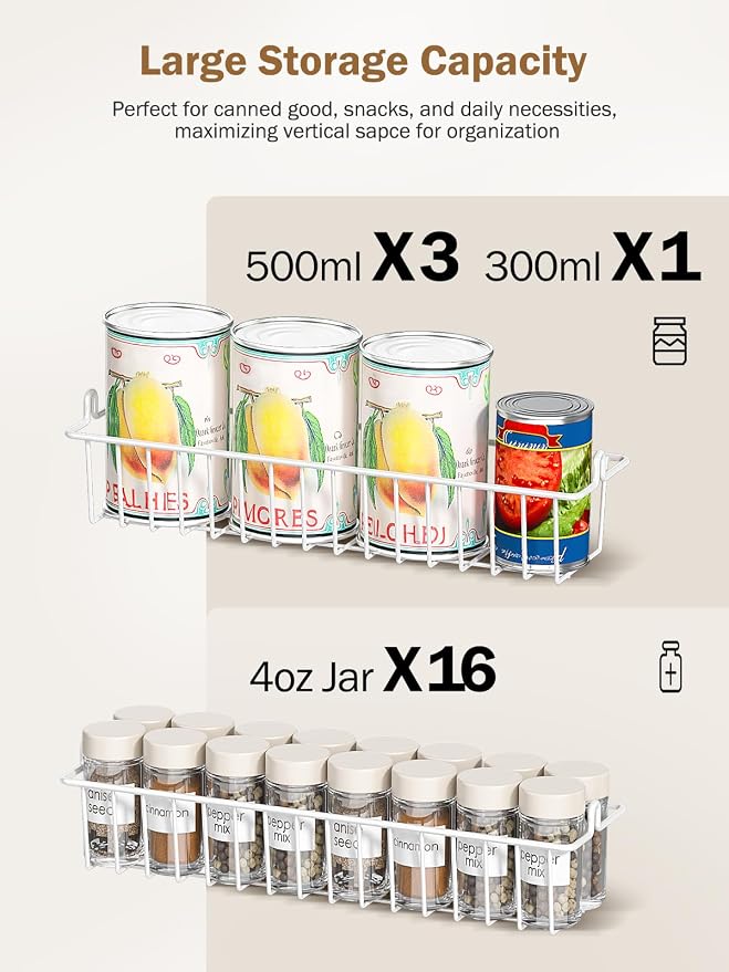 Delamu Over The Door Pantry Organizer, 8-Tier Pantry Door Organizers and Storage with Adjustable Basket, Metal Hanging Spice Rack, Seasoning Organizer, Door Organizer for Home Kitchen Bathroom, White - Image 5