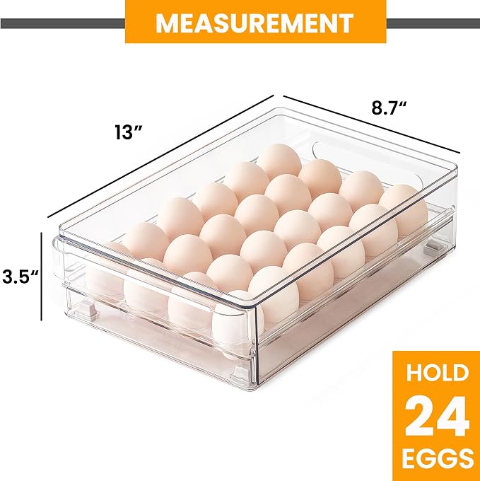 24 Egg Drawer for Fridge, Pull Out Egg Storage Container with Non-Slip Pads Refrigerator Organizer Bins Clear Egg Holder, Egg Tray-Bpa Free Egg Organizer - Image 6