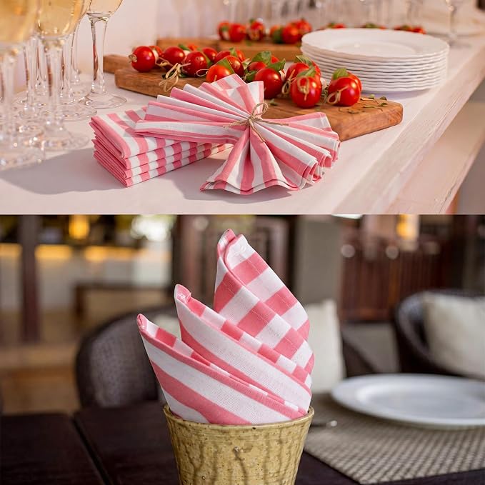 Funnymoom 12 Pcs Pink and White Striped Cloth Napkins Reusable Napkins Party Dinner Soft Absorbent for Home Table Decoration Holiday Party Kitchen Supplies - Image 4
