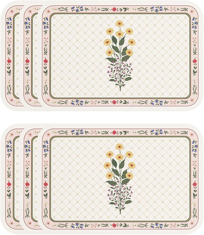 Vinyl Waterproof Placemats Set of 6 Rectangular,12"*17"-Bertina B | Wipeable Beautiful Print Place Mats,Stain Resistant,Heat Resistant,Everyday Meals,Kitchen,Dinning,Holiday,Decor by Isaennehomedecoration
