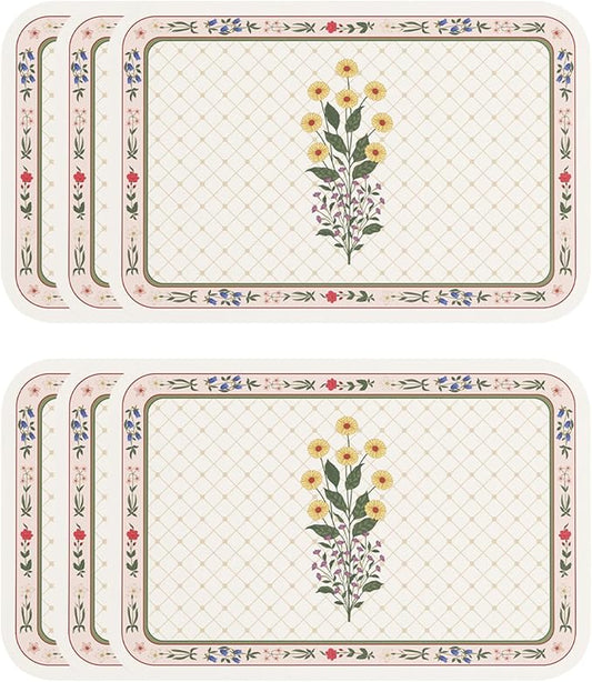 Vinyl Waterproof Placemats Set of 6 Rectangular,12"*17"-Bertina B | Wipeable Beautiful Print Place Mats,Stain Resistant,Heat Resistant,Everyday Meals,Kitchen,Dinning,Holiday,Decor by Isaennehomedecoration