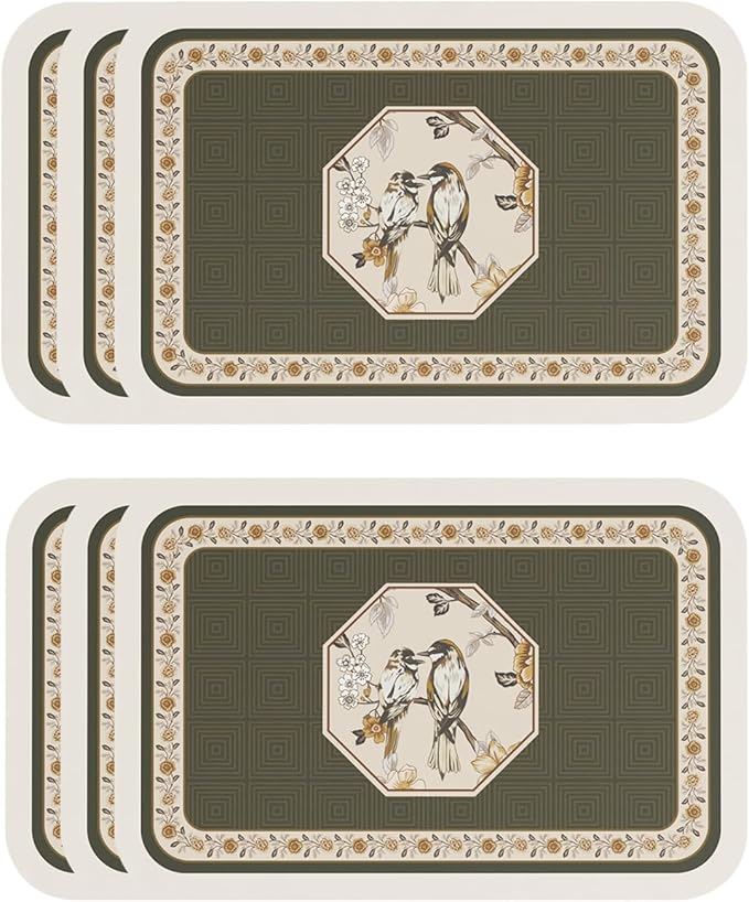 Vinyl Waterproof Placemats Set of 6 Rectangular,12"*17"-Murad E | Wipeable Beautiful Green Place Mats,Stain Resistant,Heat Resistant,Everyday Meals,Kitchen,Dinning,Holiday,Decor by Isaennehomedecoration