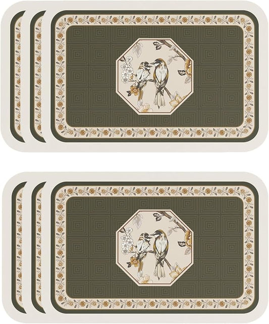 Vinyl Waterproof Placemats Set of 6 Rectangular,12"*17"-Murad E | Wipeable Beautiful Green Place Mats,Stain Resistant,Heat Resistant,Everyday Meals,Kitchen,Dinning,Holiday,Decor by Isaennehomedecoration