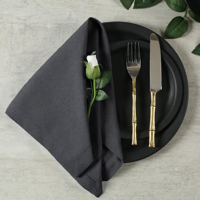 Cotton Dinner Napkins Set of 12, 18x18 Inch Cloth Napkins | Dark Grey Fabric, Reusable & Machine Washable, Soft Durable Table Napkins for Weddings,Parties & everyday Dining - Image 7