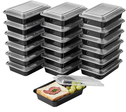 Jaluxing 50 Pack Meal Prep Plastic Food Storage Containers With Lids 28 oz 1 Compartment Black Rectangular To Go Lunch Prepping Boxes BPA-Free Microwavable Freezer Safe Stackable (Formerly FULING) by JALUXING