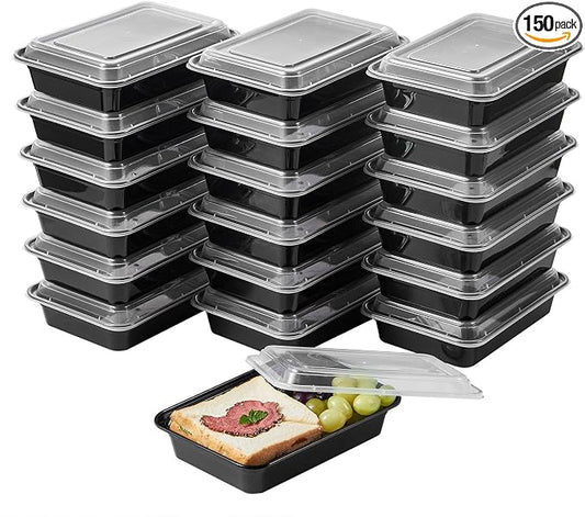 150 Pack Meal Prep Plastic Food Storage Containers With Lids 28 oz 1 Compartment Black Rectangular Reusable To Go Lunch Prepping Boxes BPA-Free Microwavable Freezer Dishwasher Safe Stackable by FULING