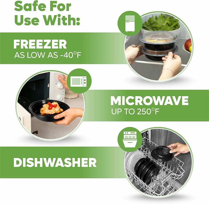 GUSTO 24 oz - Round Meal Prep Containers with Lids – [Case of 150] Reusable, Microwaveable, Dishwasher & Freezer Safe, BPA-Free Food Storage Containers for Portion Control (Formerly Comfy Package) - Image 4