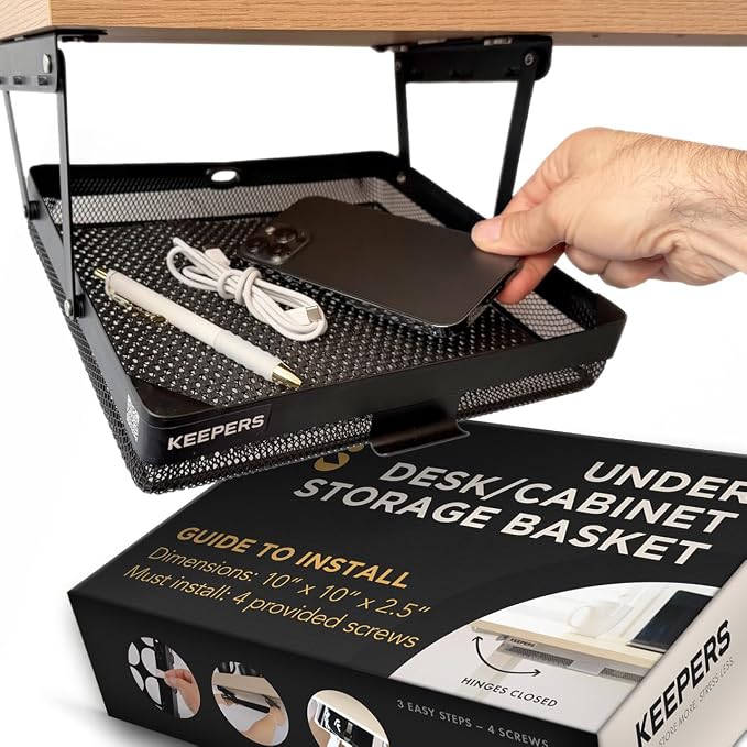 KEEPERS Anything Keeper — Compact 11x10in Under-Cabinet Slide-Out Drawer, Hidden Steel Organizer for K-Cups & Desk Items, RV & Small Kitchen — Black by CoffeeKeepers