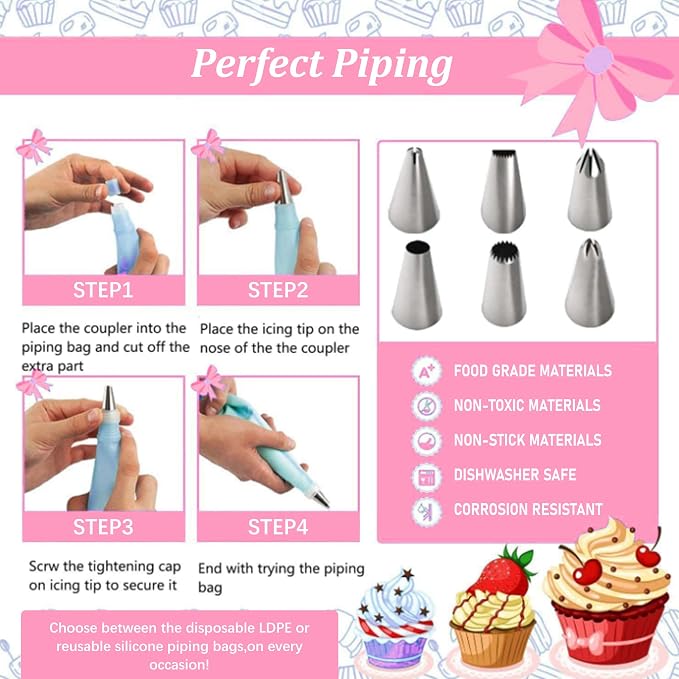 Cake Decorating Kit,Piping Bags and Tips Set,Cake Decorating Supplies,Frosting Piping Kit,Cake Baking Supplies for Beginners (255PCS) - Image 4