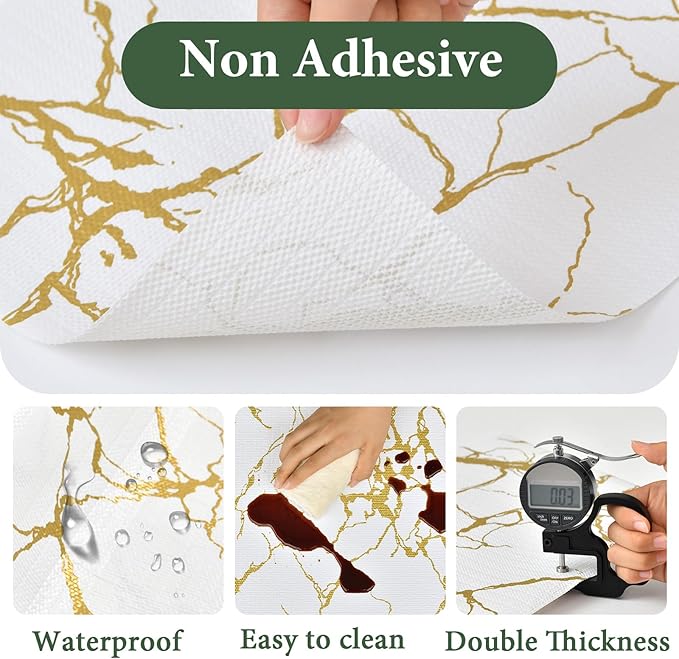 Drawer and Shelf Liner for Kitchen Cabinet Non Slip Waterproof | Shelf Paper 12 in X 20 Ft Non Adhesive Refrigerator Liners Gold White Marble Easy Liners for Bathroom Cupboard - Image 5