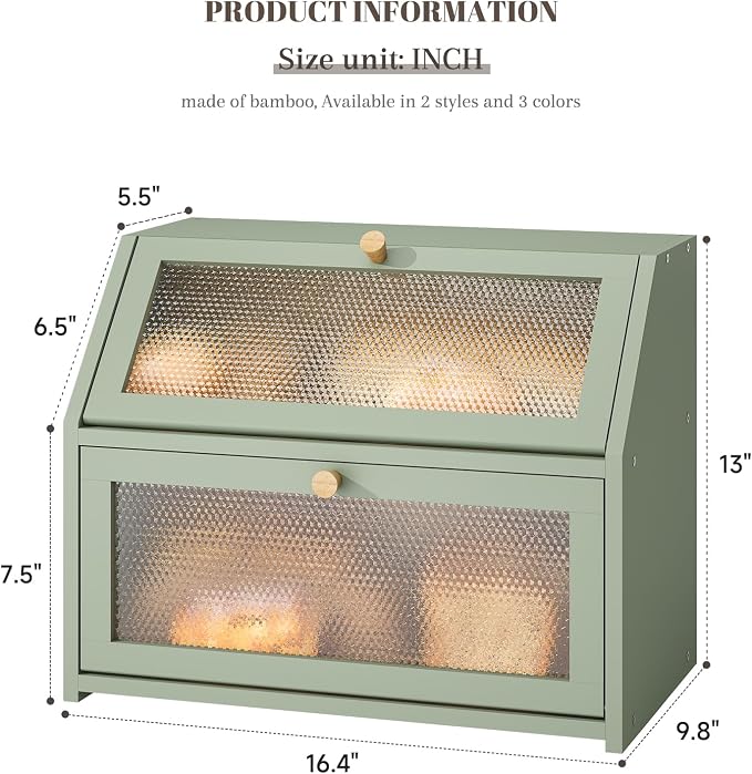 STDDRE Bread Box for Kitchen Countertop Bin Double Layer Bread Box Storage Container Extra Large Capacity Farmhouse with Diamond Pattern Windows (Green, Large) - Image 7