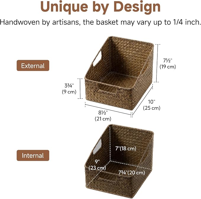 StorageWorks Pantry Baskets for Organizing, Seagrass Storage Baskets,2-Pack | Seagrass Storage Baskets for Shelves, Wicker Baskets with Handles,Woven Baskets for Pantry Storage,Wicker Baskets for Storage - Image 2
