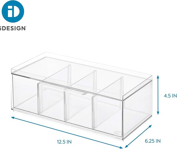 iDesign XL Tea Bag Organizer, Clear, 4-Section | For Counter, Storage Drawer for Cabinet - Image 3