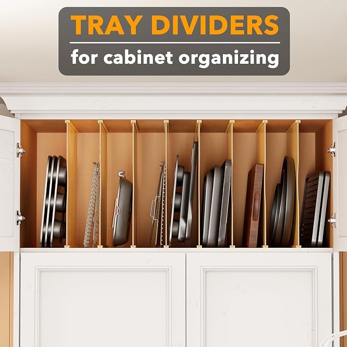 SpaceAid 8 Pack Tray Dividers for Cabinets, Bamboo Kitchen Cookie Baking Sheet Organizer for Cabinet, Vertical Pan and Trays Organizers for Pantry Storage - Image 4