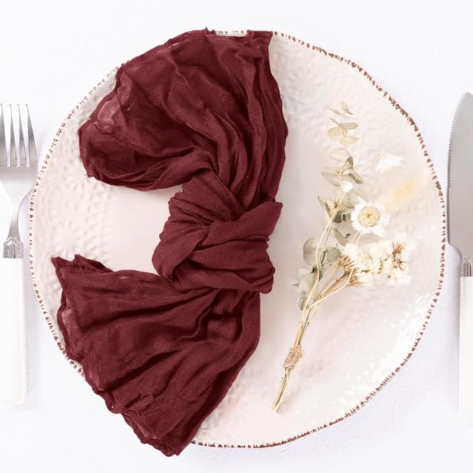 DeZerlor Burgundy Washable Cheesecloth Napkins Set of 50 for Wedding Party | Reusable Cloth Napkins Bulk, for Bridal Baby Shower Dinner Cocktail Birthday Home, 21x21 Inches - Image 4