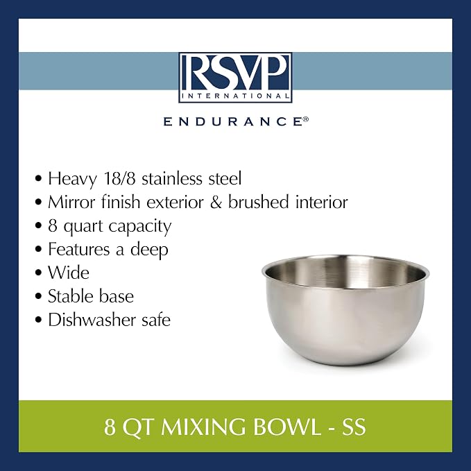 RSVP International Endurance Stainless Steel Mixing Bowls, 8 Quart - Image 6