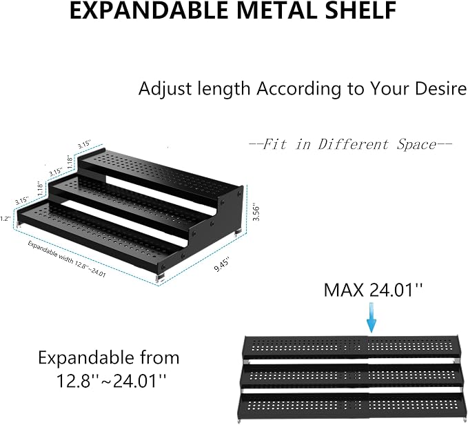 Expandable Spice Rack organizer with 3-Tier step shelf,Modern Design heavy duty,Non Skid and Visibility ,Great for Kitchen Cabinet,Bathroom,dressing table,Cupboard, Pantry and more(1PACK/GUN-GREY) - Image 2