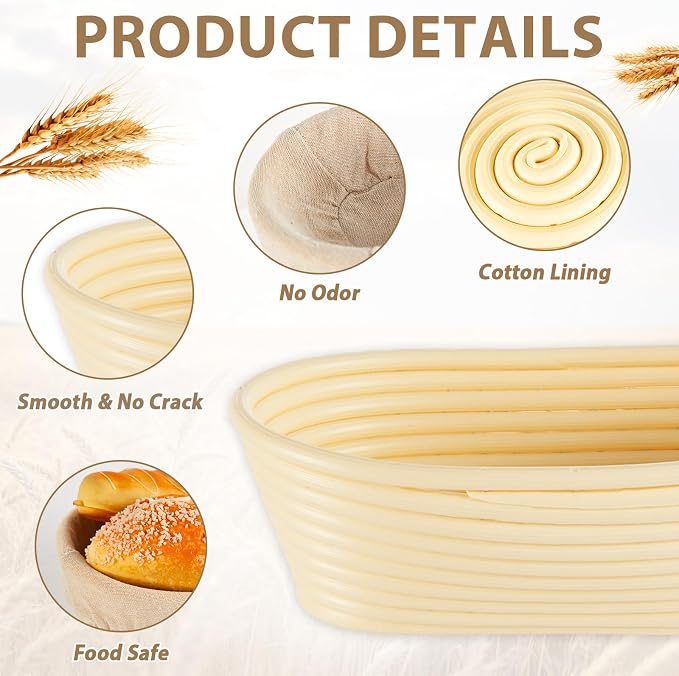 8 Pack Banneton Bread Proofing Basket 10 Inch Oval Rattan Banneton Baskets with Linen Liner Cloth Sourdough Basket Dough Proofing Basket for Professional & Home Sourdough Bread Baking - Image 3