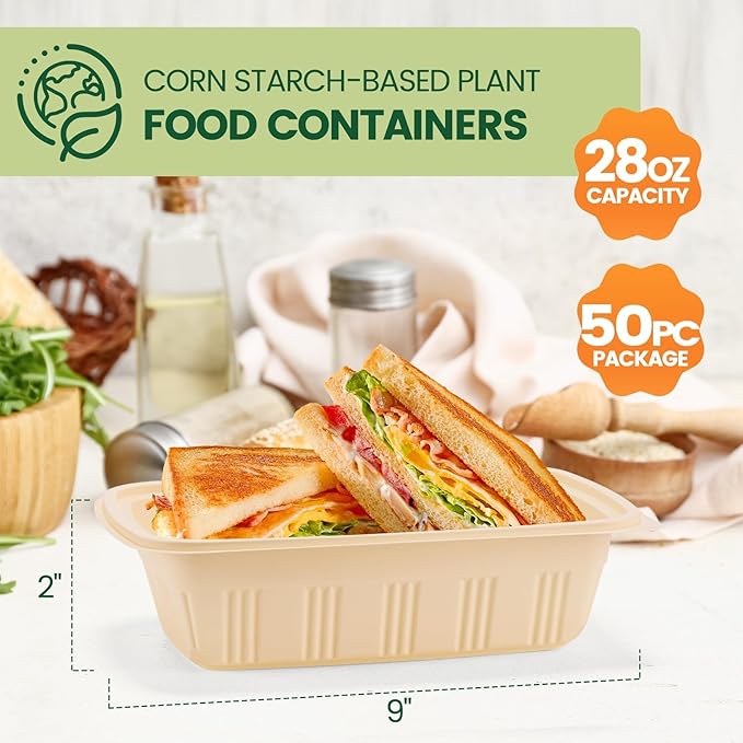 Glotoch Express 28 oz-200 Pack Meal Prep Containers with Lids, Cornstarch Food Storage Containers Plant-based Lunch Box for Salad, BPA Free Plastic Take Out Containers - Image 8