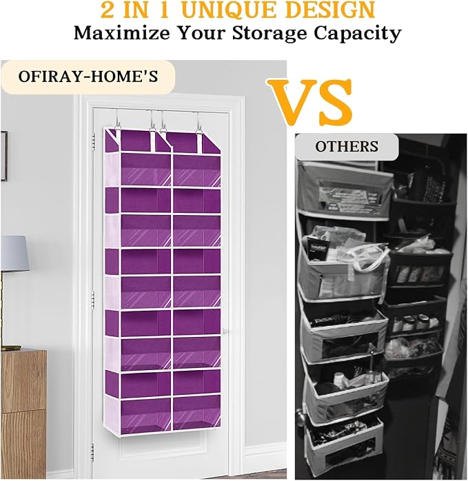 Over The Door Organizer 5 Tiers, Extra Large Behind Door Storage of 10 Compartments, 80 lbs Weight Capacity Hanging Storage Organizer with Clear Window Kids Toys,Shoes,Diapers,Room Storage,Purple - Image 5
