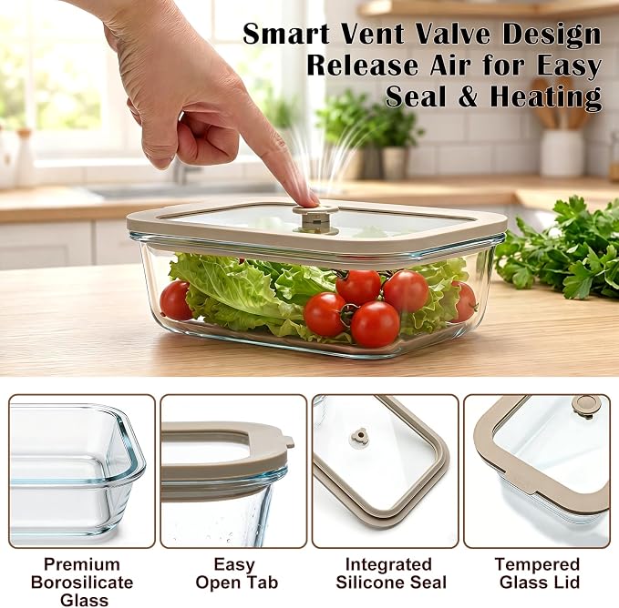 5 Pack 35 oz Glass Meal Prep Containers, Plastic-Free Glass Food Storage Containers with Lids, 4.4 Cups Airtight Glass Lunch Containers for Leftovers, Microwave, Oven, Freezer and Dishwasher - Image 3