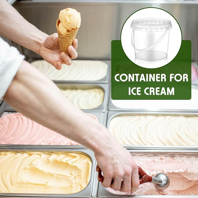 50 Pcs Food Clear Bucket Plastic Gallon Bucket Round Reusable Ice Cream Containers with Lids and Handles Airtight Clear Plastic Tub Freezer Reusable Pail for Popcorn Kitchen Drinks Home(24oz) - Image 4