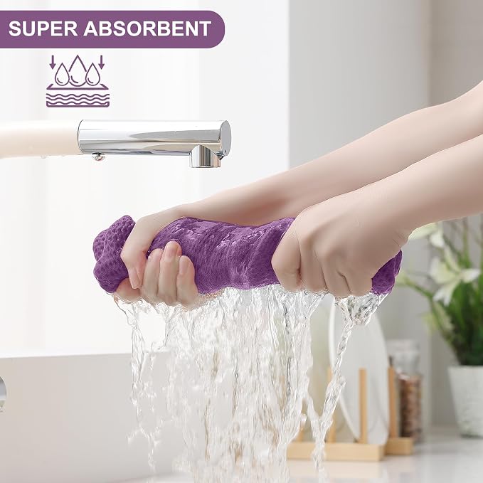 Homaxy 8 Pack 100% Cotton Kitchen Towels and Dishcloths Set, Purple | 12 x 12 Inches and 13 x 28 Inches Kitchen Towels Set, Ultra Soft Absorbent Dish Cloths for Washing Dishes - Image 3