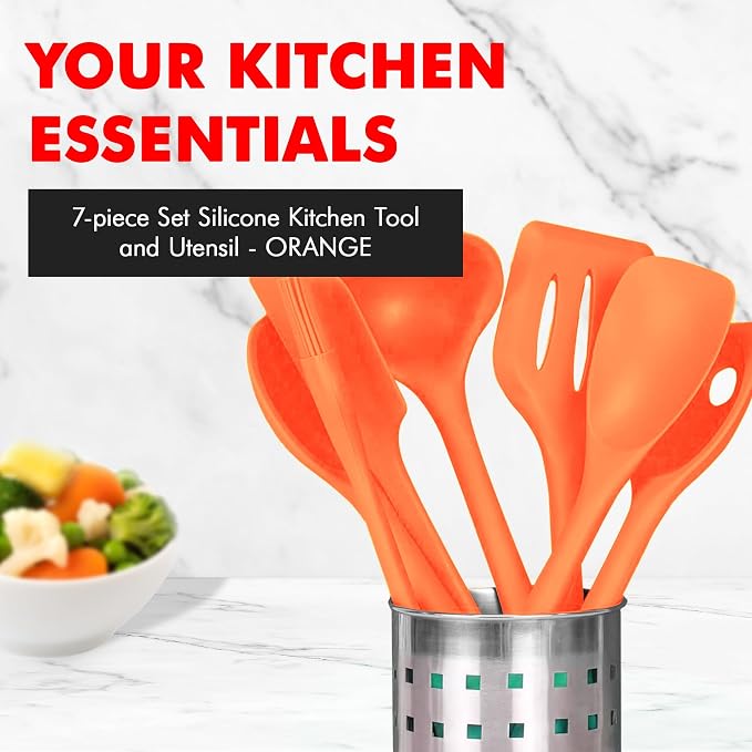 Chef Craft 7 Piece Silicone Kitchen Tool and Utensil Set, Orange (42078) - Image 2