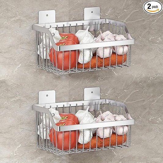 2PCS Hanging Storage Baskets Organizer Wall Mount, SUS304 Stainless Steel Wire Storage Bin Rack for Kitchen Bathroom Shower Spice Shelf,L 9.84 Inch by kaileyouxiangongsi