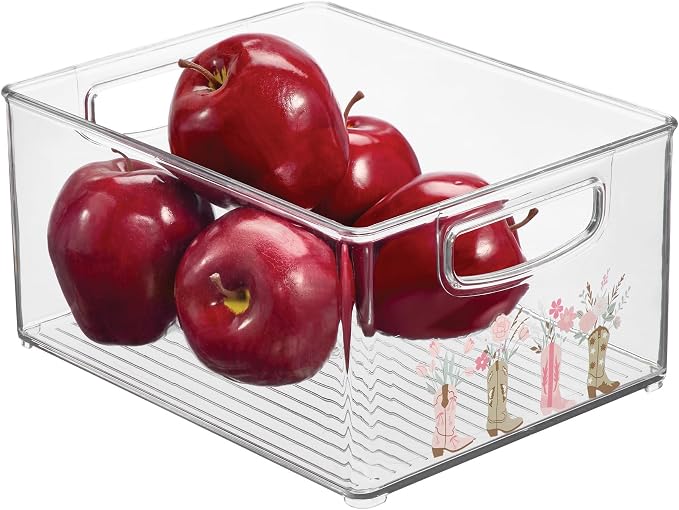 iDesign Bathroom Organizer Bin, Clear/Western | Decorative Print, Stackable, Plastic Storage Basket, For Makeup & Vanity Organization by iDesign