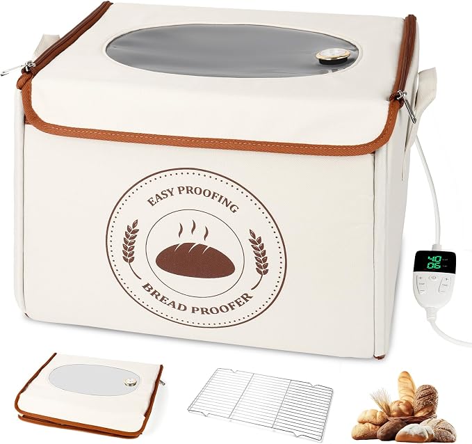 Bread Proofing Box with Temperature Control & Timer, Foldable Dough Proofer for Fermentation, Folding Sourdough Proofing Box for Bread Baking, Pizza, Yogurt, Kombucha, Wine (Beige) by Unknown