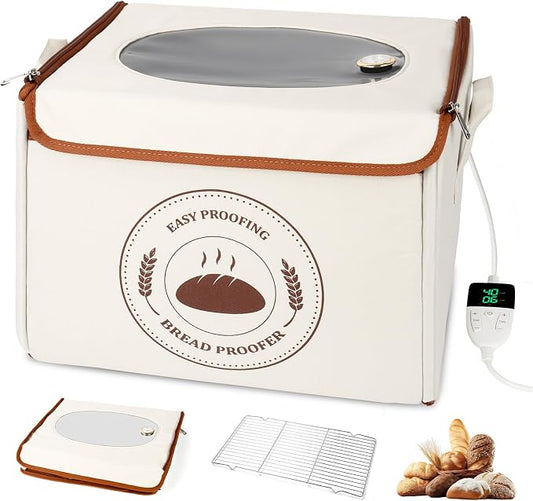 Bread Proofing Box with Temperature Control & Timer, Foldable Dough Proofer for Fermentation, Folding Sourdough Proofing Box for Bread Baking, Pizza, Yogurt, Kombucha, Wine (Beige) by Unknown